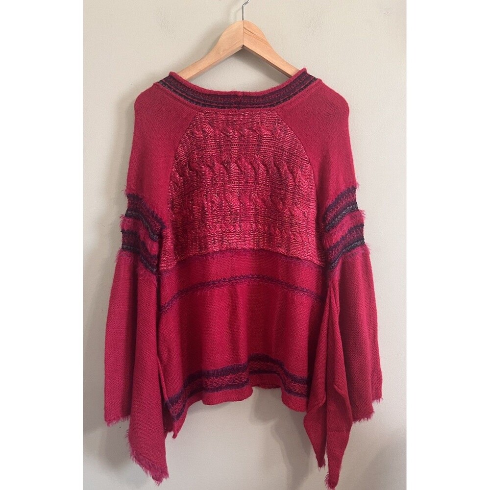 Free People Raspberry Pink Red Textured Knit Bell Sleeve Sweater Women’Size XS - Picture 6 of 14